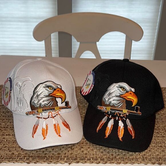 Two AMERICA USA Pride new with tags Eagle adjustable baseball caps Hats Lot - Picture 1 of 11